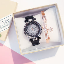 Load image into Gallery viewer, Fashion Women Mesh Magnet Buckle Flower Watch Luxury Ladies Rhinestone Quartz Watch Bracelet Set Relogio Reloj