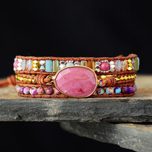 Load image into Gallery viewer, Skhek Leather Wrap Bracelet W/ Stones Multi Color Natural Beads Crystal Weaving Statement Art Bracelet Gifts