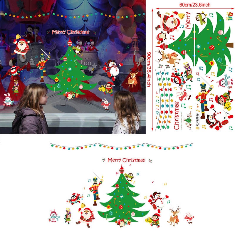 2020 Merry Christmas Wall Stickers Window Glass Festival Wall Decals Santa Murals New Year Christmas Decorations for Home Decor