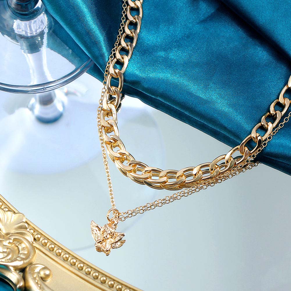 Skhek 2022 New Fashion Angel Pendant Necklace Multilayer Gold Silver Color Metal Chain Necklace Collar Women Punk Hip-Hop Jewelry