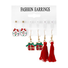 Load image into Gallery viewer, Christmas Gift Rinhoo 6Pairs/Set Sock Bell Snowman Christmas Tree Santa Claus Tassel Drop Earring For Women Xmas Fashion Jewelry Gift