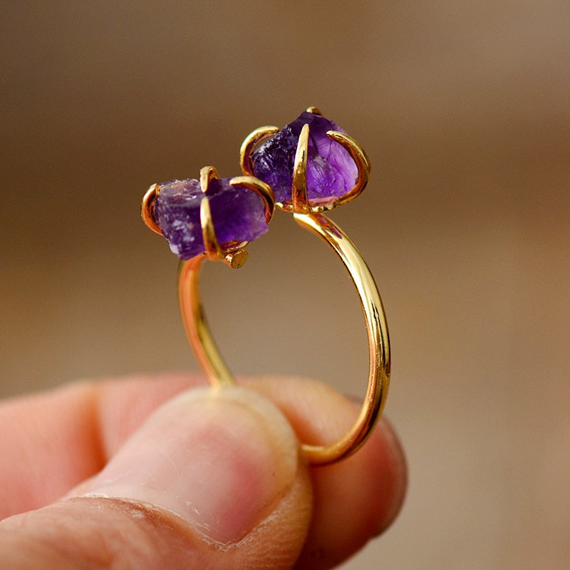 Skhek  Latest Luxury Women 2 Gems Stone Finger Rings Modern Cocktail Adjustable Designer Ring Anniversary Wedding Jewelry