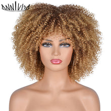Load image into Gallery viewer, Short Hair Afro Kinky Curly Wigs With Bangs African Synthetic Ombre Glueless Cosplay Wigs For Black Women High Temperature