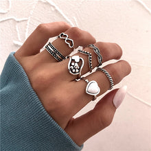 Load image into Gallery viewer, Skhek Punk Vintage Silver Color Poker Billiards Ring Set For Women Gothic Heart Anillos Hip Hop Y2k Korean Fashion Male Gift Jewelry