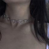 SKHEK Kpop Vintage Harajuku Goth Metal Heart Neck Chains Choker Grunge Necklaces For Women Egirl Cosplay Aesthetic Accessories Jewelry