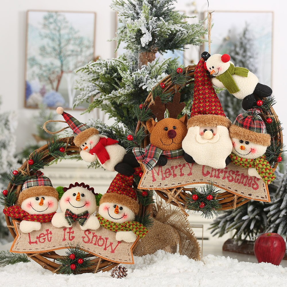 High-quality Christmas Decorations Home Decoration Elderly Snowman Elk Vine Ring Pendant Scene Layout Vine Wreath Ornaments DIY