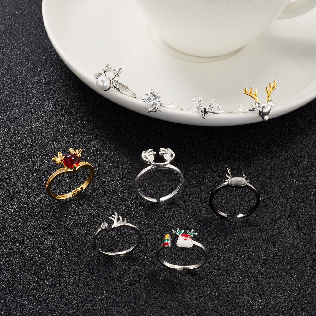 Christmas Gift Merry Christmas Deer Elk Rings for Women Opening Adjustable Finger Ring Girls Party New Year Christmas Jewelry Festival Gifts