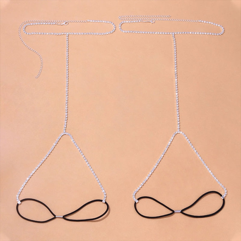 Skhek 2Pcs/Set Fashion Simple Sexy Rhinestone Leg Chain For Women Double Row Beach Thigh Chain Crystal Bikini Body Jewelry