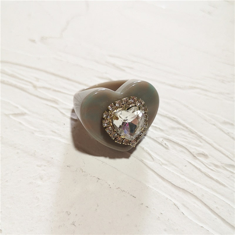 SKHEK New Hot Korean Cute Aesthetic Heart Love Letters Resin Rings For Women Egirl Party Harajuku Y2K EMO Jewelry Gifts Accessories