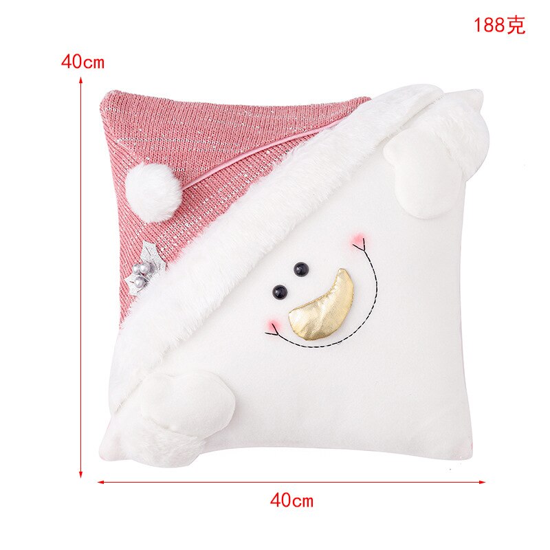 Christmas Decoration Cotton Plush Powder White Pillow Snowman Old Man Sofa Cushion Backrest 2021 New Year Atmosphere Decoration