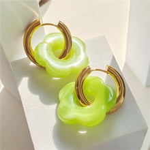 Load image into Gallery viewer, Skhek HUANZHI 2023 Colorful Acrylic Flower Resin Drop Earrings Gold Color Circle Hollow For Women Girls Jewelry Minimalist Gifts