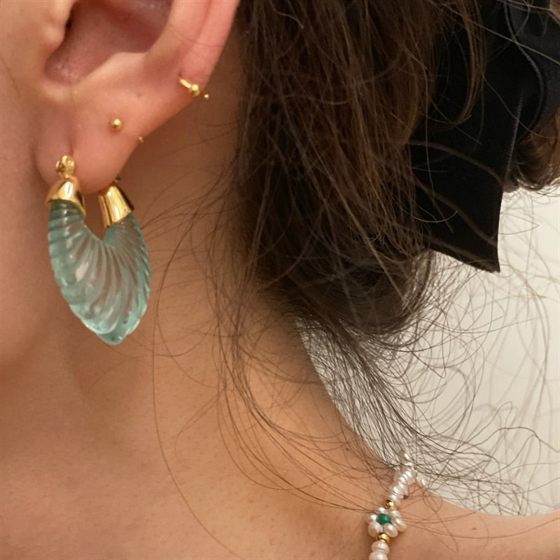 SKHEK New Transparent Irregular Resin Geometry U Shaped Hoop Earrings For Women Girls Travel Gold Color Metal Jewelry 2022