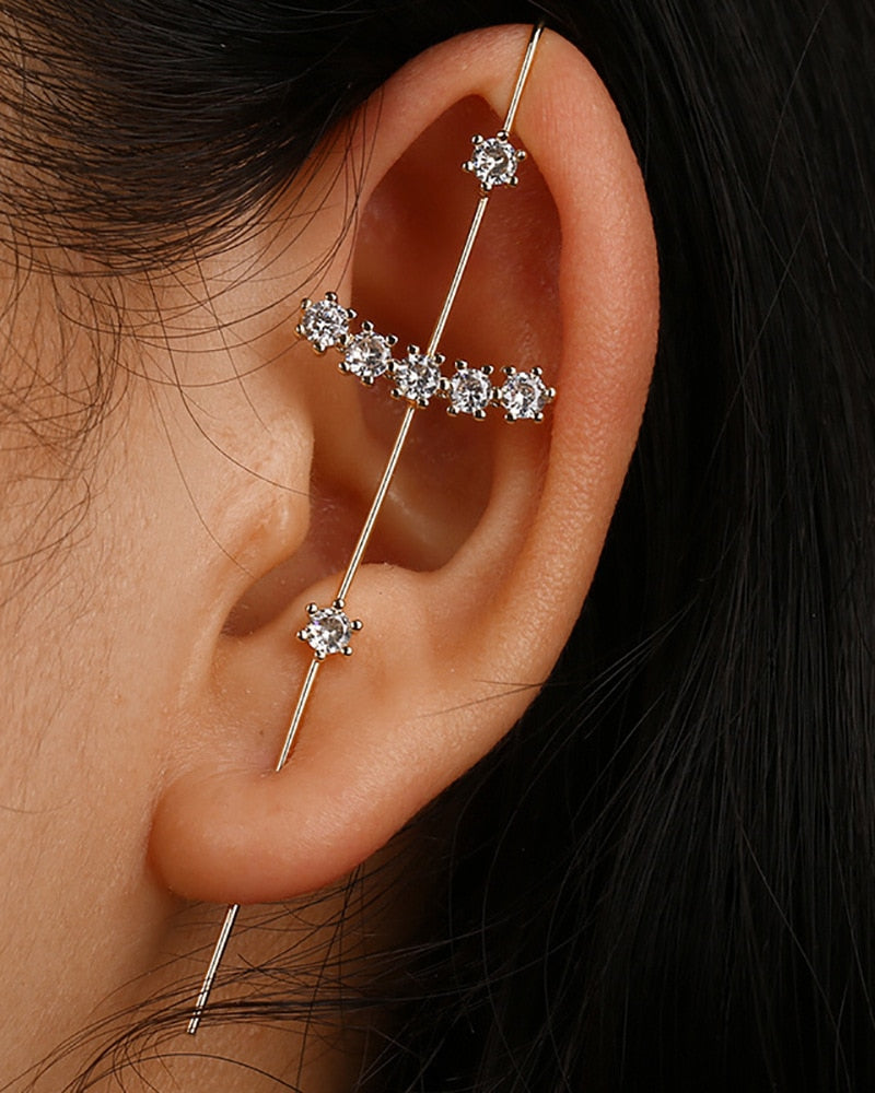 Bohemian Wedding Ear Wrap Crawler Hook Earring Crystal Stud Earrings for Woman Lightning Zirconia Climber Earrings Jewelry Gift