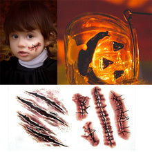Load image into Gallery viewer, SKHEK 1Pc Halloween Zombie Scars Tattoos Waterproof With Fake Scab Blood Makeup Halloween Decoration Wound Scary Blood Injury Sticker