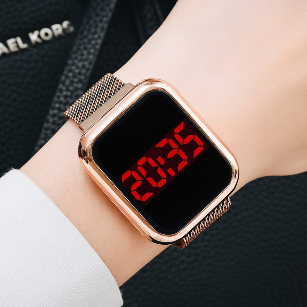 Christmas Gift Luxury Square Digital Magnetic Watches For Women Rose Gold LED Ladies Quartz Watch Casual Female Colck reloj mujer Dropshipping