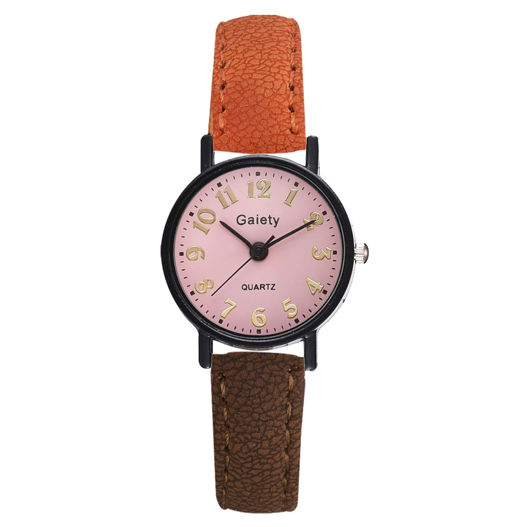Christmas Gift Gaiety Brand Retro Brown Women Watches Qualities Small Ladies Wristwatches Vintage Leather Bracelet Watch Fashion Female Clock