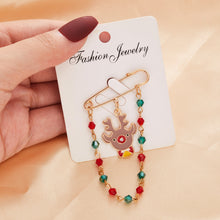 Load image into Gallery viewer, Christmas Gift New Merry Christmas Brooches Pins for Women Girls Colorful Beads Chain Snowman Elk Santa Claus Enamel Badge New Year Jewelry