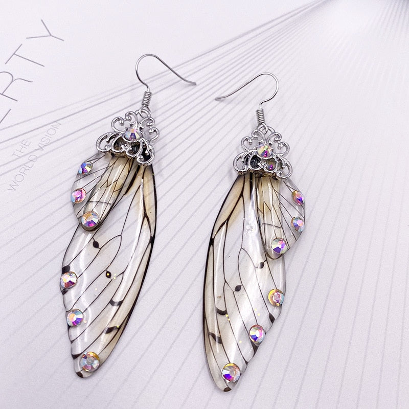 Skhek 2023 Hot Fairy Rainbow Butterfly Gold Color Colorful Wings Drop Dangle Earrings Female Insect Wing Earrings Jewelry