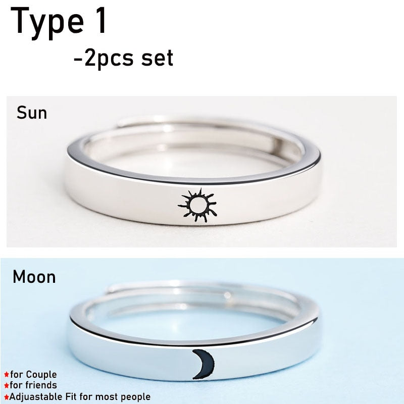 Skhek Sun Moon Couple Rings Open Adjustable Ring Eachother Lover Couple Rings Wedding Jewlery Ring Friends Gift Fit for Most Women Men