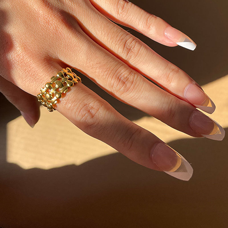 Skhek Vintage Gold Color Titanium Steel Geometric Hollow Irregular Rings For Stainless Steel Finger Ring Jewelry Gifts HAUNZHI 2022