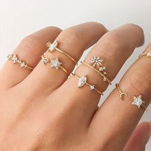 Load image into Gallery viewer, Skhek Bohemian Gold Moon Star Rings Set For Women Fashion Metal Knuckle Finger Rings Vintage Chain Ring Minimalist Jewelry