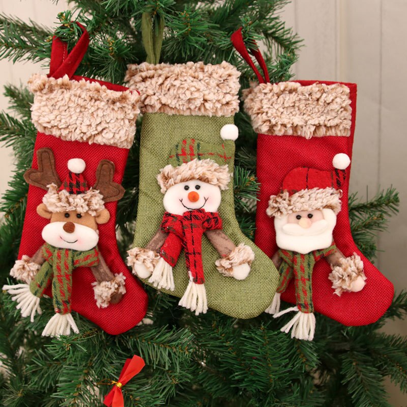 Christmas Gift Christmas Stockings Socks Santa Elk Bear Snowman Plush Candy Gift Bag Fireplace Xmas Tree Hanging Decor Home Christmas Ornaments
