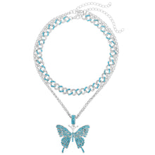 Load image into Gallery viewer, SKHEK Fashion Bling Rhinestone Big Butterfly Pendant Necklace For Women Pink Blue Crystal Cuban Chain Necklace Rapper Rock Jewelry