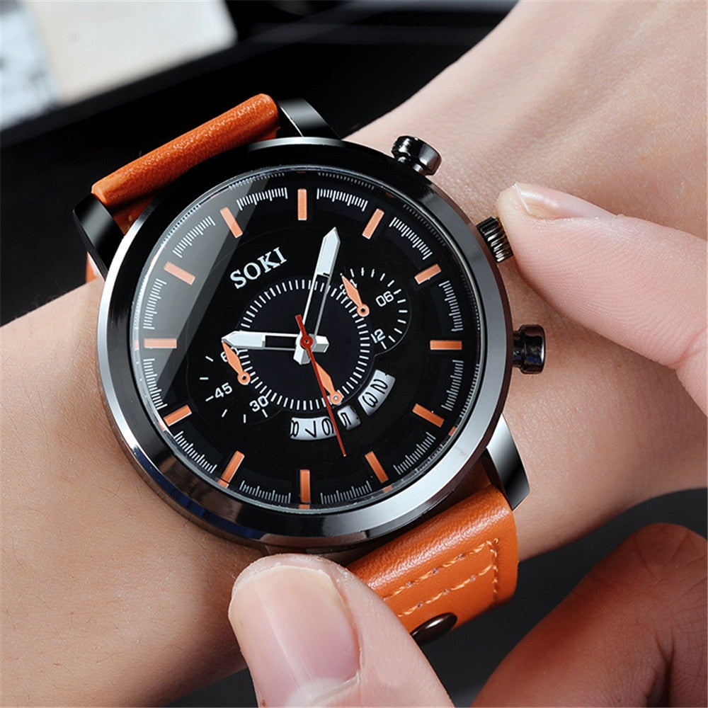 Christmas Gift Fashion Ultra Thin Large Dial Watches Military Quartz Men Watch Leather Watches Relogio Masculino For Men Business Watch