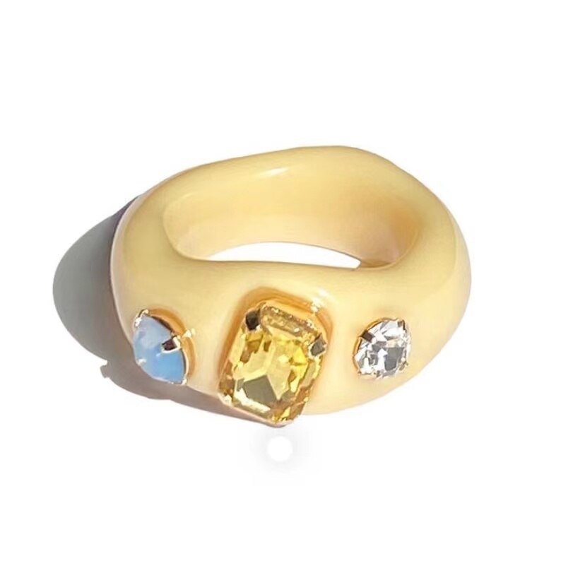 Skhek 2023 New Korean Trendy Transparent Acrylic Colorful Rectangle Rhinestone Simple Rings for Women Girls Jewelry