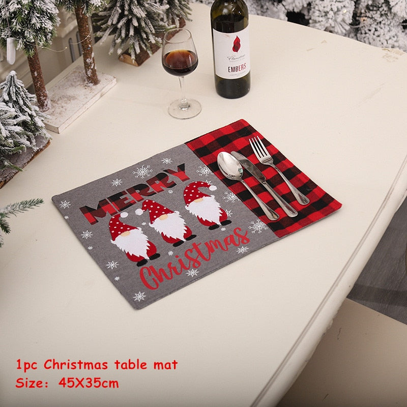 Christmas Gift Navidad Christmas Placemats Individual Tablecloth Ornaments Xmas Santa Claus Table Mats Dining Room Table Decor New Year 2022