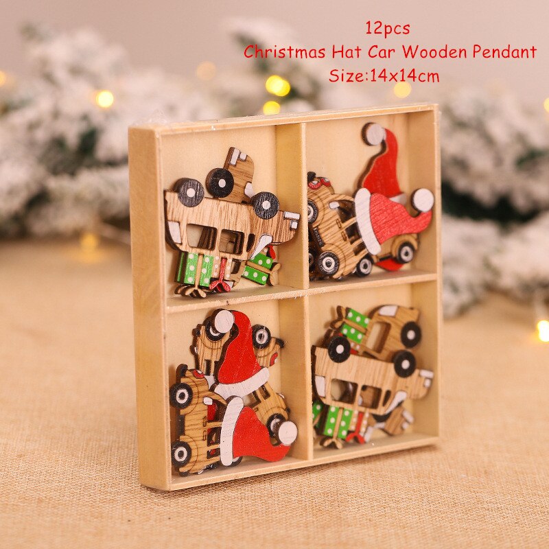 Christmas Gift 12pcs Xmas Christmas Tree Pendants Decorations Wooden craft 2022 New Year Christmas Decorations for Home DIY Kids Gifts