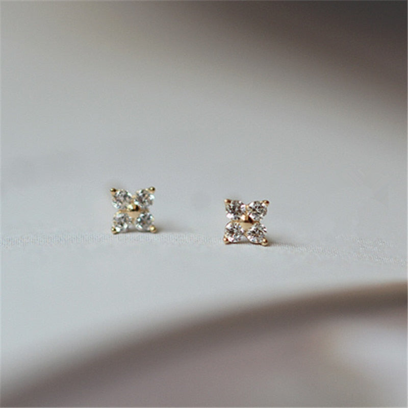925 Sterling Silver Simple Pavé Crystal Flower Stud Earrings For Women Classic Temperament Girlfriend Jewelry Gift