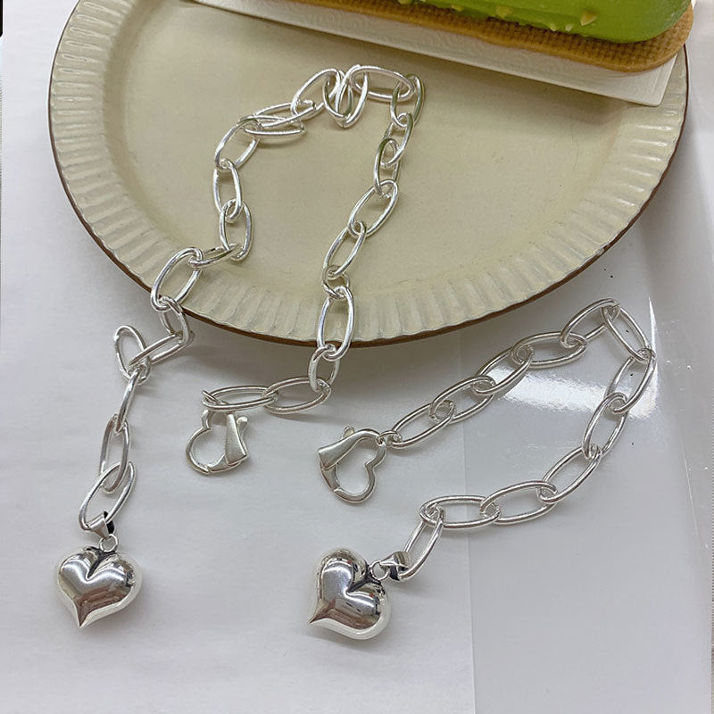 Skhek Thick Chain Bracelets 2022 Trendy Elegant Vintage Hip Hop Creative LOVE Heart Pendant Party Jewelry