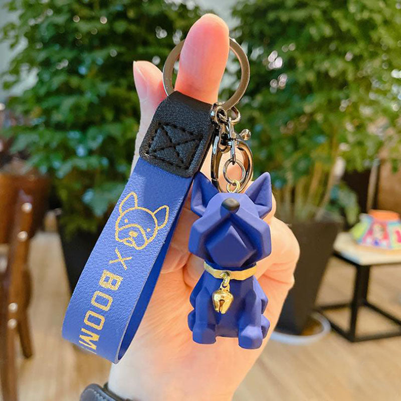 Punk French Bulldog Keychain PU Leather Cute Dog Keychains for Women Bag Pendant Jewelry Trinket Men Car Key Ring Key Chain