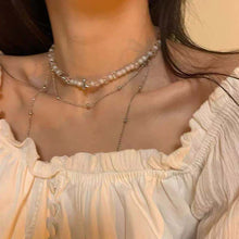 Load image into Gallery viewer, SKHEK 2022 Kpop Goth Double Layer Pearl Silver Color Metal Clavicle Chain Necklace For Women Girls Party Charm Jewelry Accessories