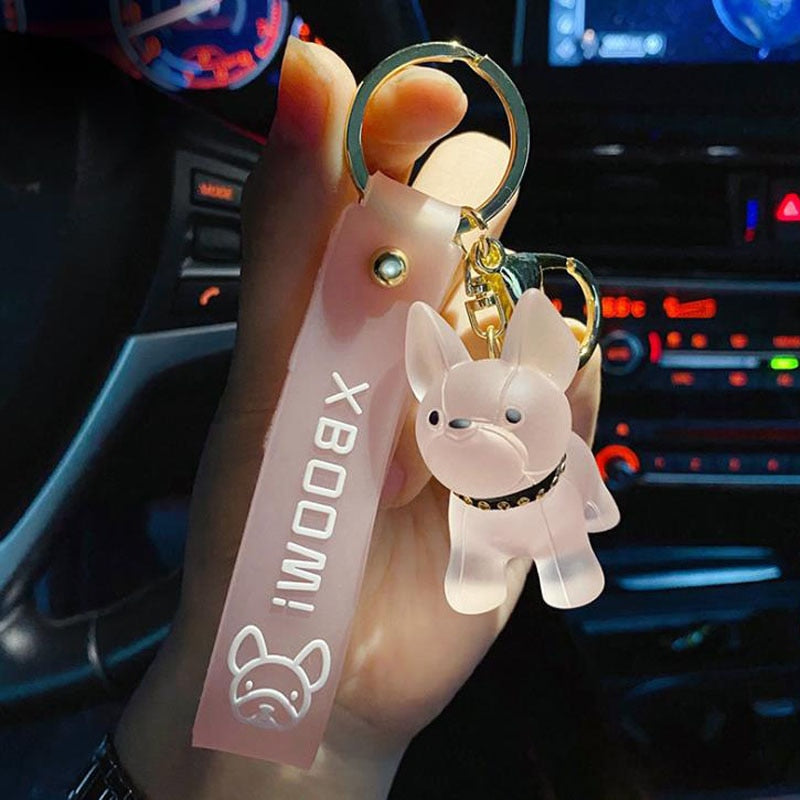 Fashion French Bulldog Keychain for Women Bag Pendant Transparent Colorful Dog Keychains Men Car Key Ring 2020 Christmas Gift