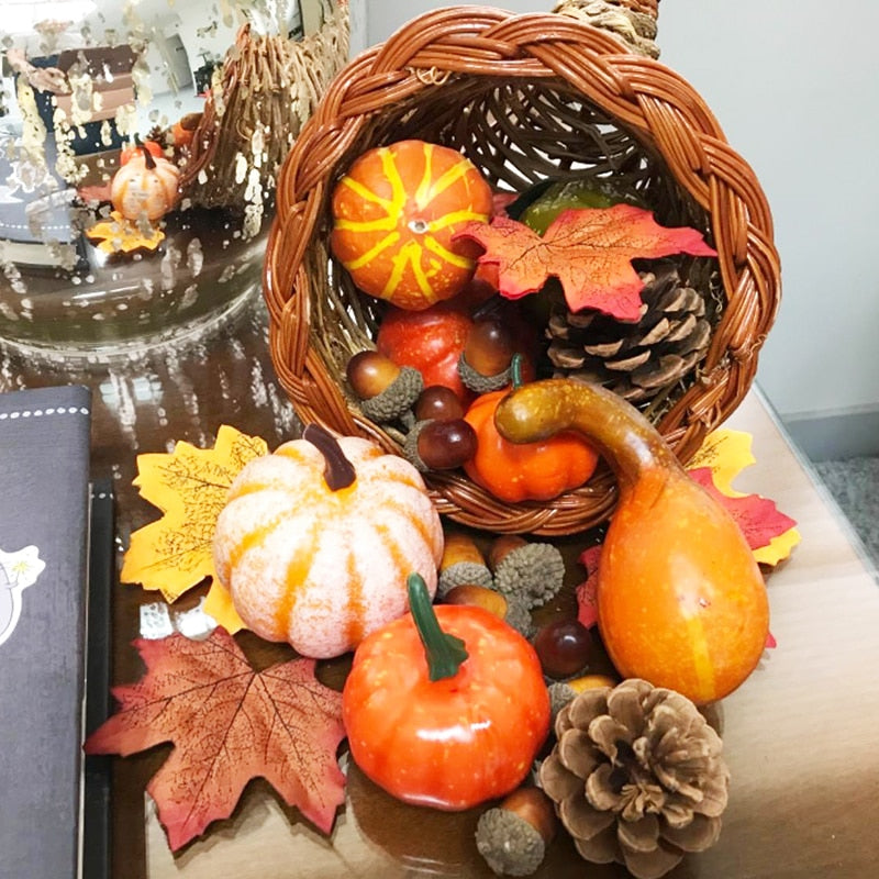 Christmas Gift Halloween Artificial Pumpkin Gourds Maple Leaves Pine Cones Autumn Decoration Wreath Fall Harvest Thanksgiving Home Decorations