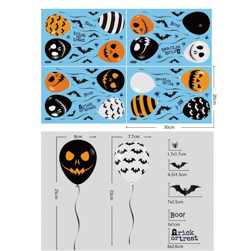 SKHEK 2023 Halloween Party Supplies Skeleton Window Stickers Skull Wall Sticker Haunted House Horror Halloween Decoration For Home
