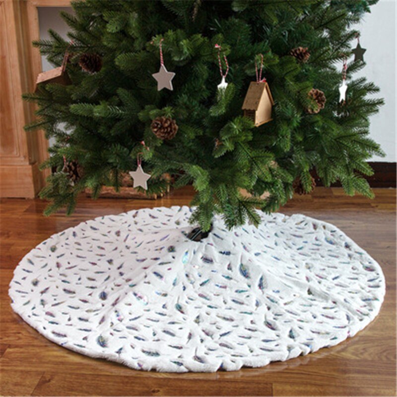 Christmas Gift Christmas Tree Skirt Gold Silver Feather White Plush Mat Xmas Tree Carpet Cover For Home Decor Party Christmas Decoration 2022