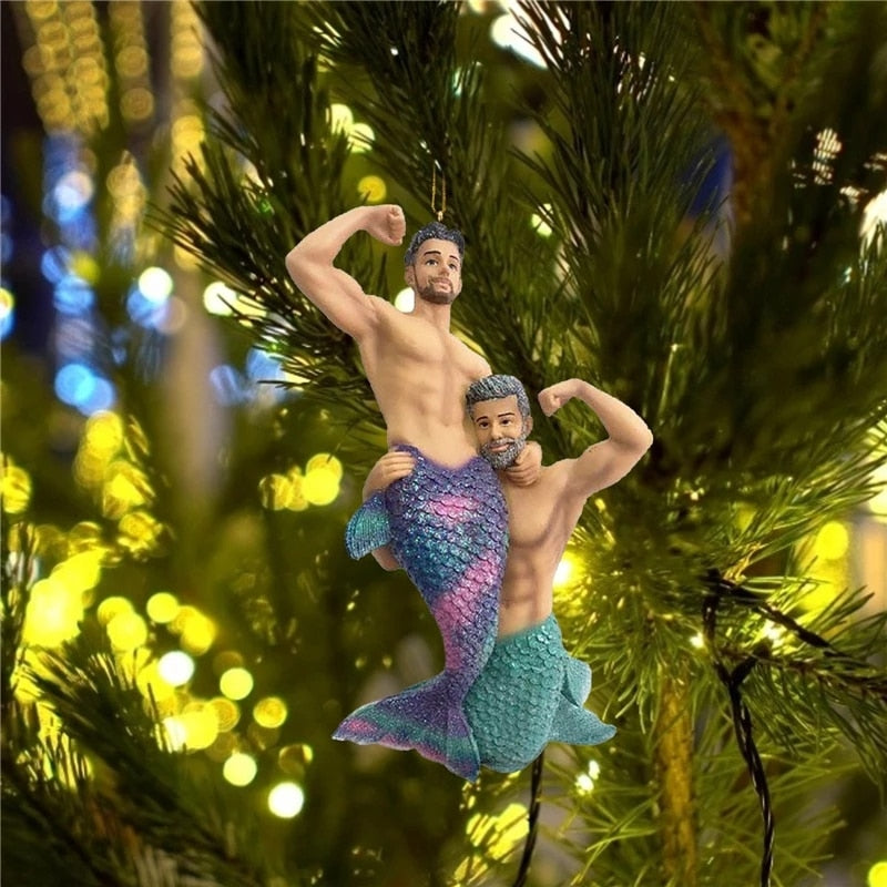 Christmas Acrylic Male Mermaid Pendants Christmas Tree Hanging Ornaments Decoration Indoor Christmas Acrylic Dolls Pendants