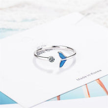 Load image into Gallery viewer, Christmas Gift New Creative Beautiful Sweet Blue Fishtail 925 Sterling Silver Jewelry Fashion Fish Crystal Personality Opening Rings R070