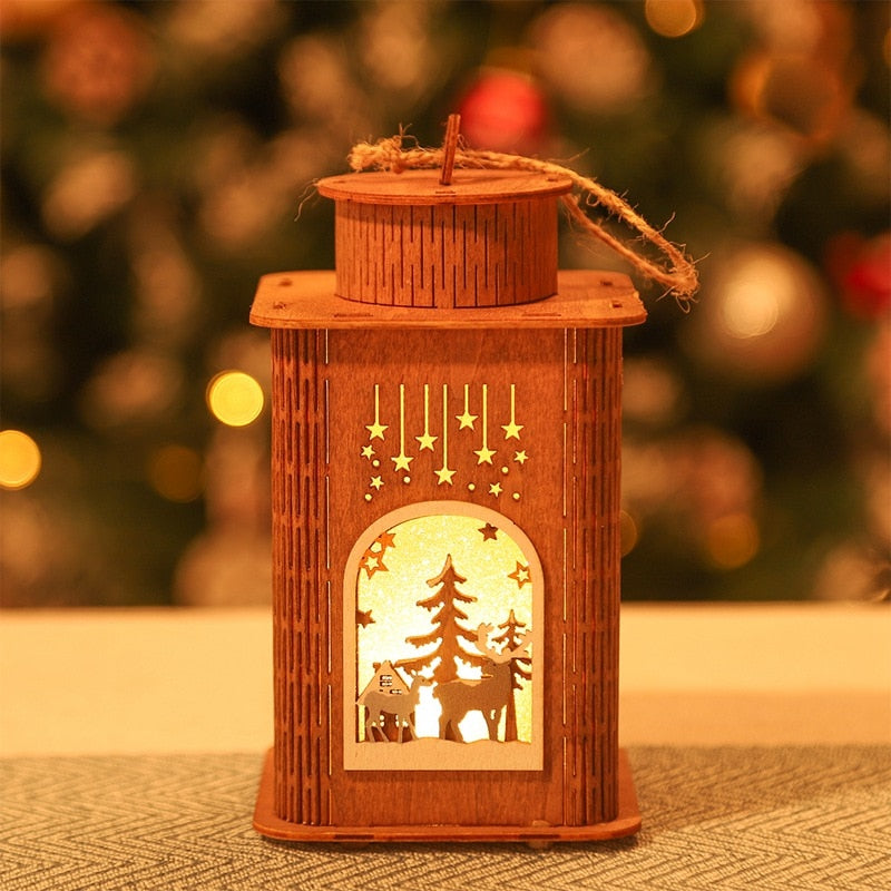 Christmas Gift Christmas Wooden Lantern Night Light Merry Christmas Decorations for Home 2021 Xmas Ornament Gifts Navidad Natal New Year 2022