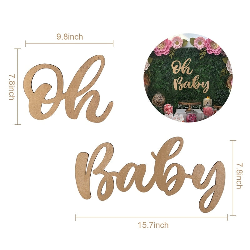 Skhek  Oh Baby Sign For Baby Shower Wooden Wall Stickers First 1 One 1St Birthday Party Baby Shower Decorations Boy Girl Party Decor