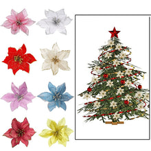 Load image into Gallery viewer, 5/10Pcs 13cm Glitter Artificial Flowers For Christmas Tree Decoration DIY Christmas Ornaments Home Wedding Xmas Party Decoration