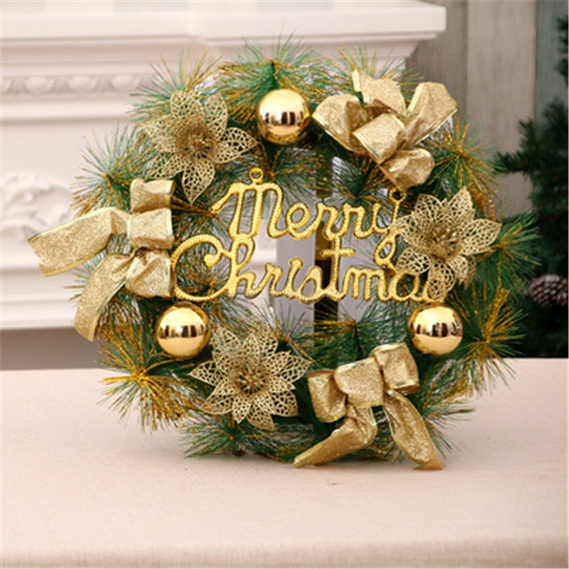 Christmas Gift Merry Christmas Artificial Wreath Red Bow Flower Vine Circle Wall Door Hanging Festival Pendant For Navidad Christmas Decoration