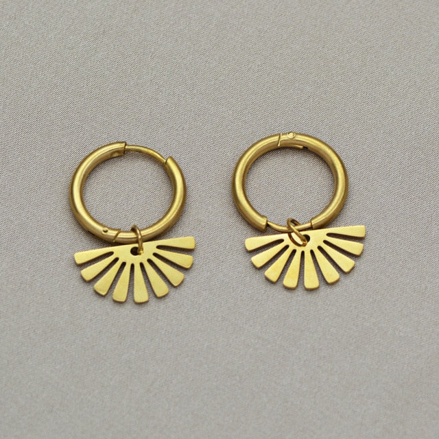 SKHEK 2022 New Stainless Steel Small Circle Hoop Earrings Gold Color Geometric Pendant Hoop Earring For Women Girls Jewelry