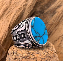 Load image into Gallery viewer, Skull Animal Ring Mens Gothic Hip Hop Punk Halloween Turquoise Eagle Wolf Pirate Skull Octopus Vintage Jewelry Boyfriend Gift