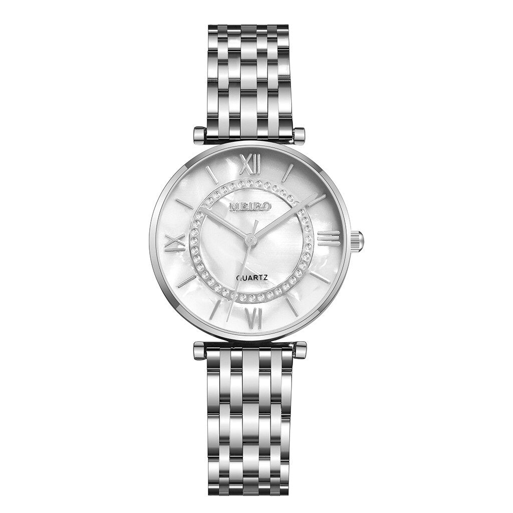 Christmas Gift Ladies watch casual alloy steel belt with diamonds British watch simple Roman numeral ladies watch