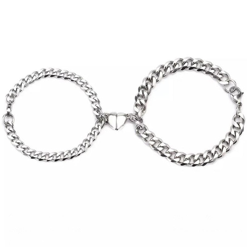 2Pcs/Set Magnet Couple Bracelets Heart Attraction Bracelet Stainless Steel Charm Jewelry Gifts Magnetic Love Bracelet