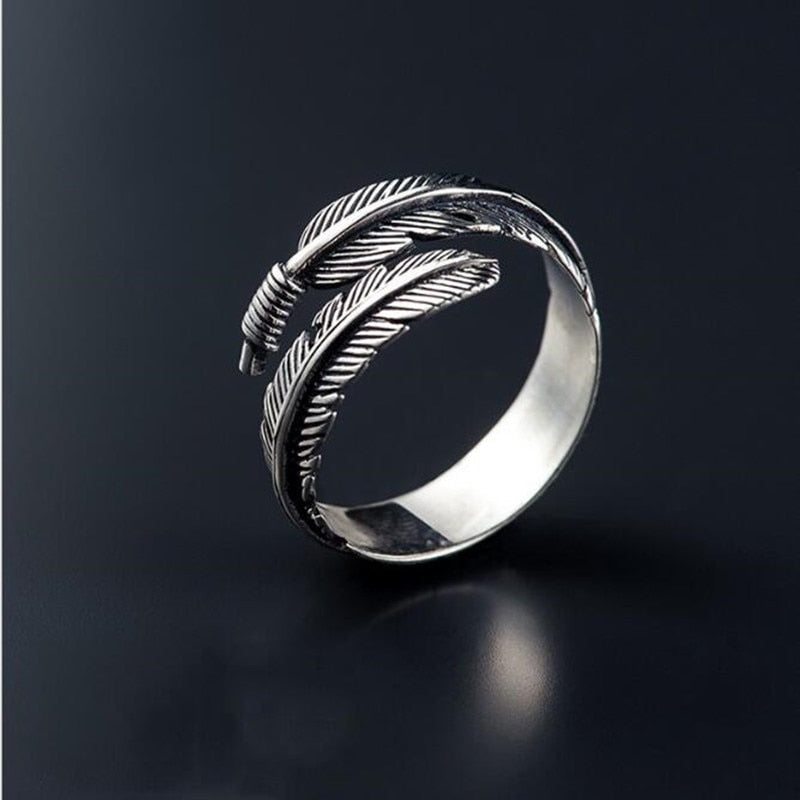 Christmas Gift Retro High-quality 925 Sterling Silver Jewelry Thai Silver Not Allergic Personality Feathers Arrow Opening Rings   R192